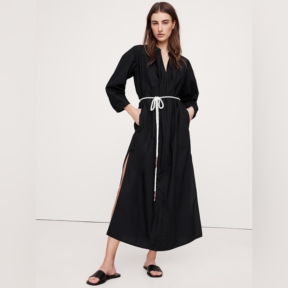 BANANA REPUBLIC COTTON POPLIN SPLIT-NECK SHIRT DRESS